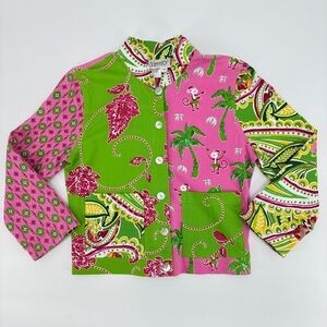 Womens Y2K Funky Monkey Art To Wear Beaded Pink Tropical Jacket Petite Small